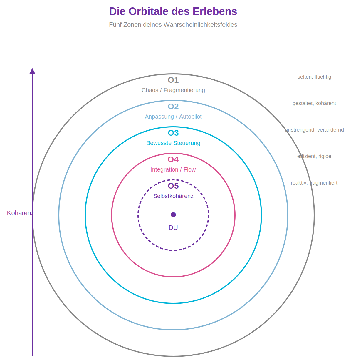 Die Orbitale O1 bis O5: fünf Modi des Feldes.